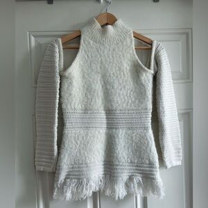 Jonathan Simkhai Cream Textured Halter Top Fringe Hem Size Small